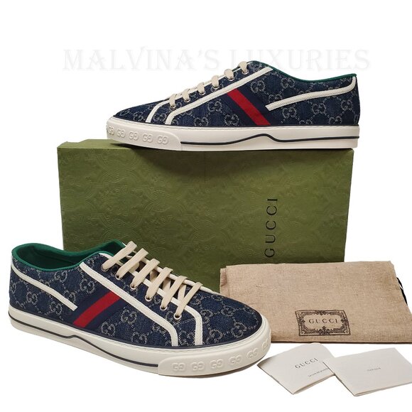 GUCCI MENS SNEAKERS TENNIS 1977 GG SUPREME BLUE DENIM SHOES sz 12.5 13 US - Picture 2 of 15